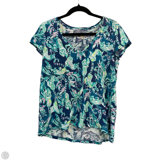 Top Short Sleeve Designer By Lilly Pulitzer In Blue & Green, Size: S