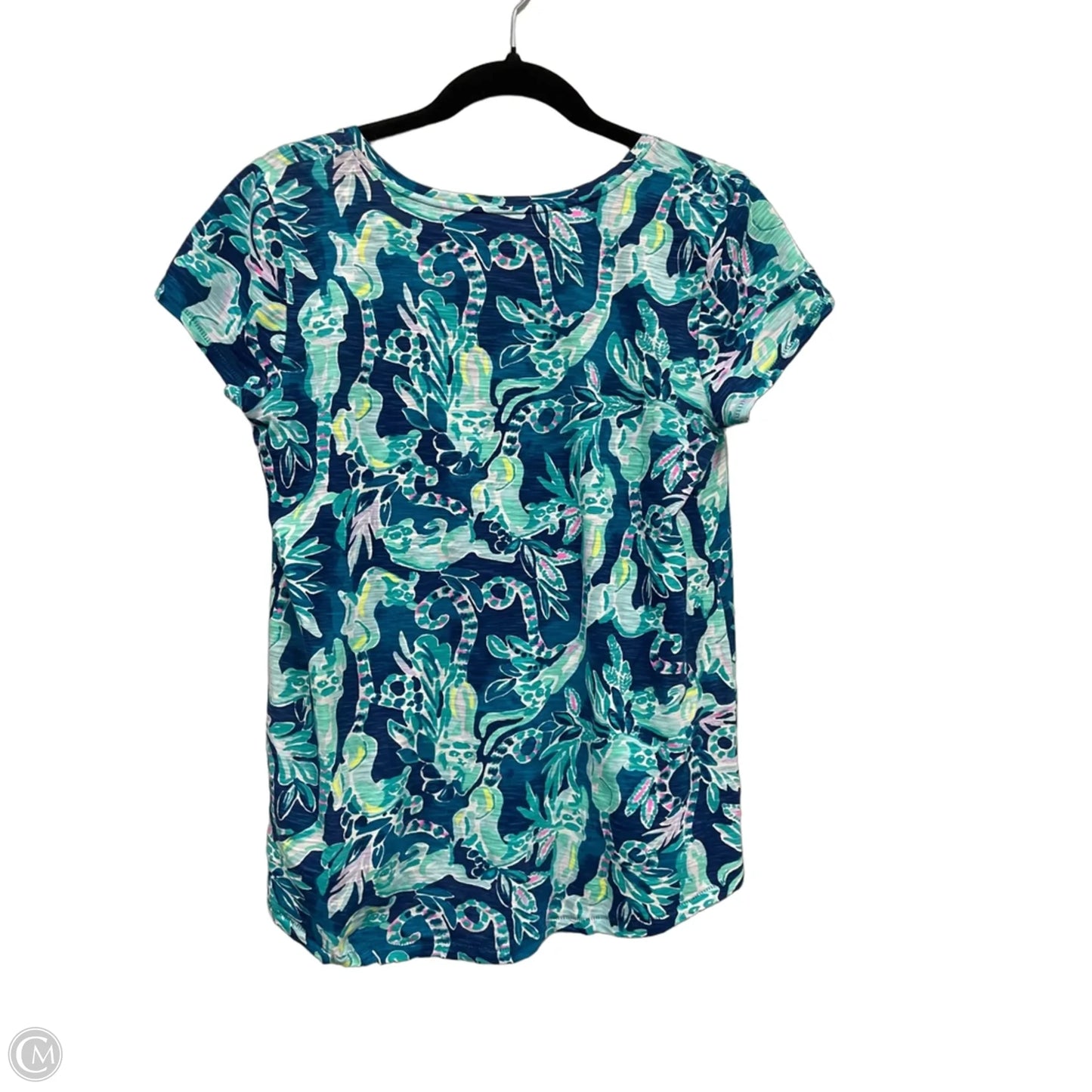 Top Short Sleeve Designer By Lilly Pulitzer In Blue & Green, Size: S