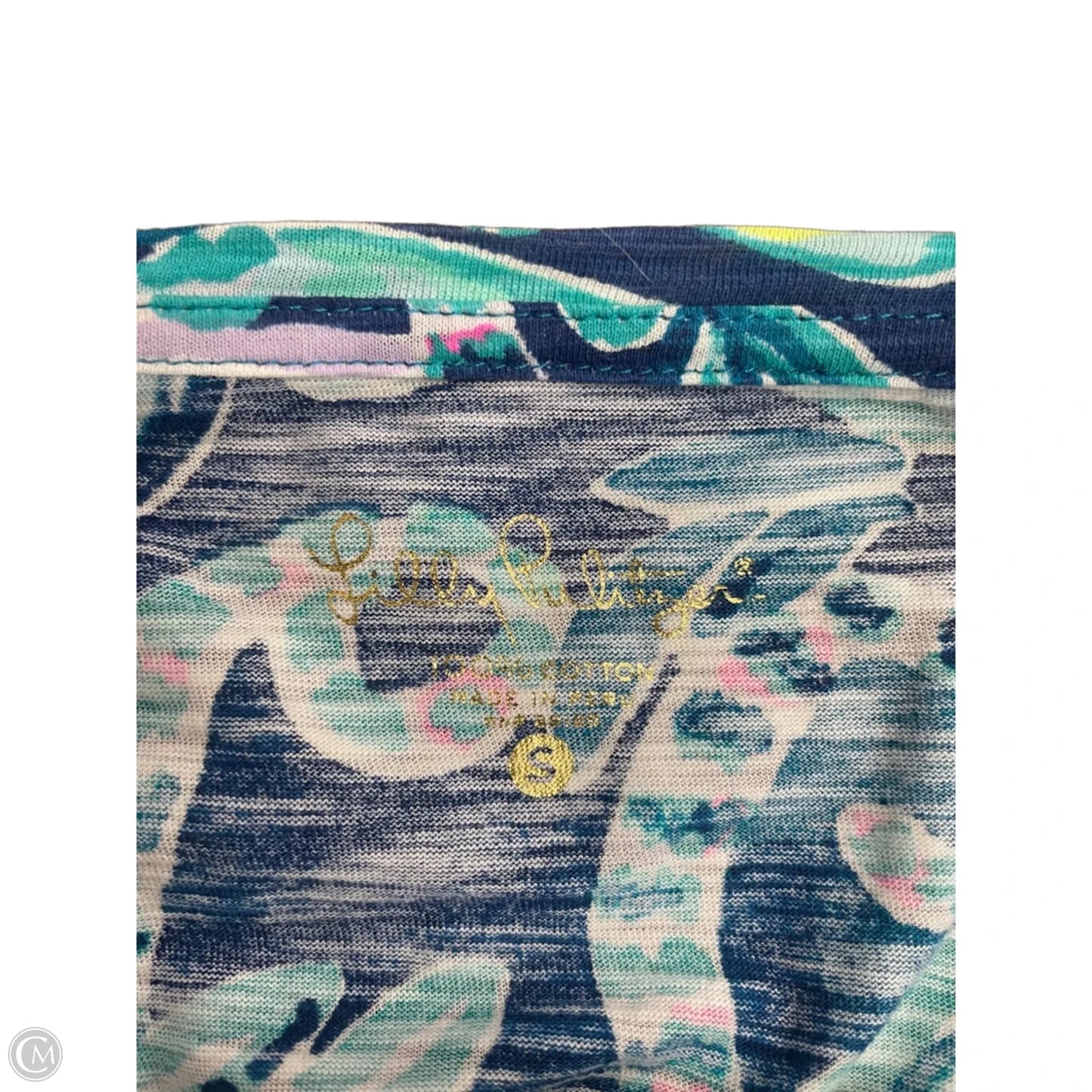 Top Short Sleeve Designer By Lilly Pulitzer In Blue & Green, Size: S