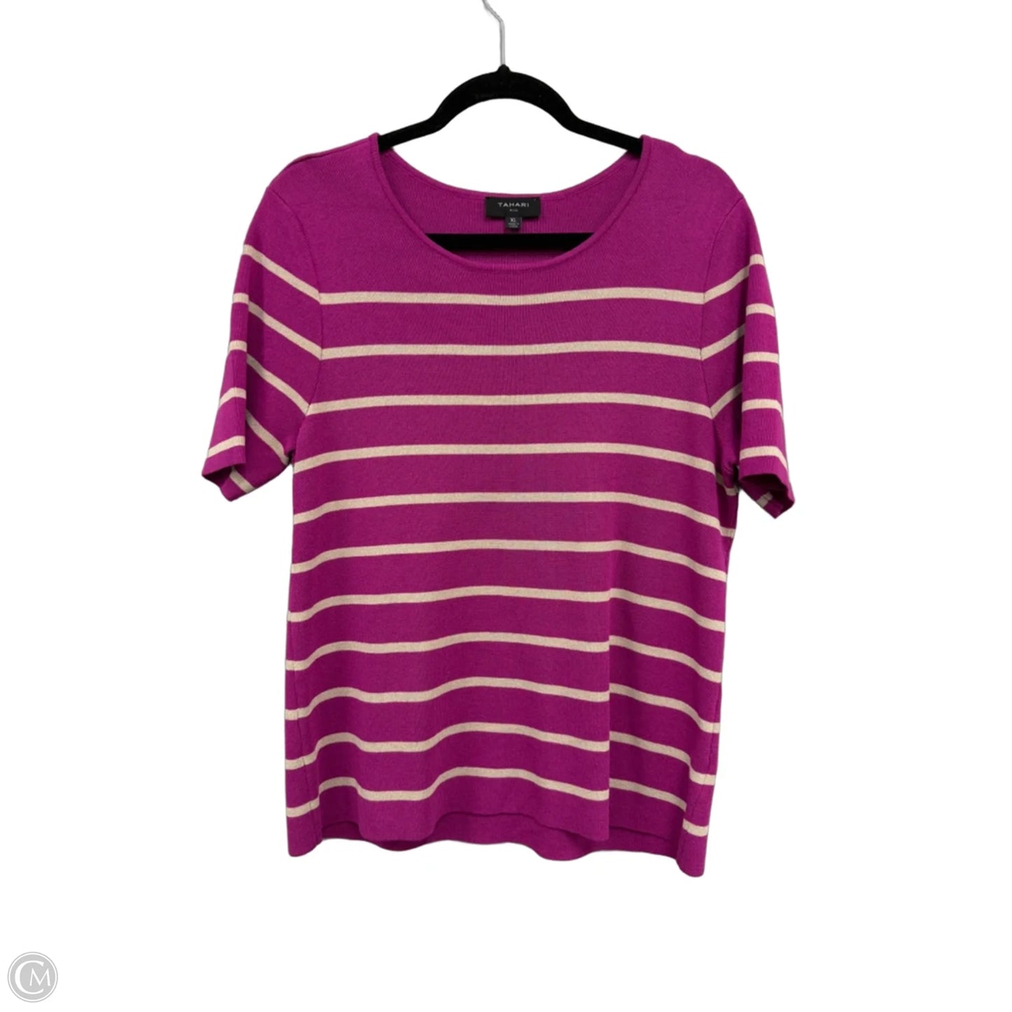 Sweater Short Sleeve By Tahari In Pink & Tan, Size: Xl