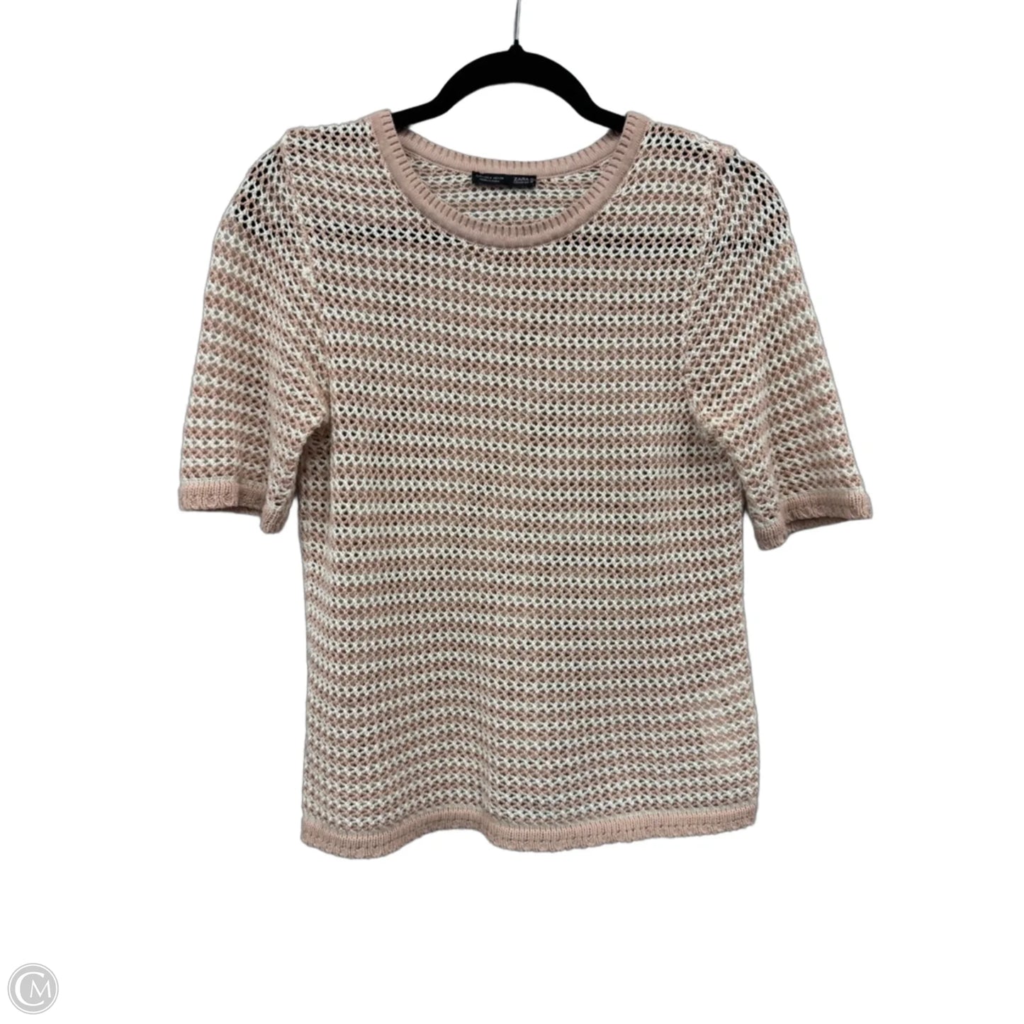 Sweater Short Sleeve By Zara In Cream & Pink, Size: M