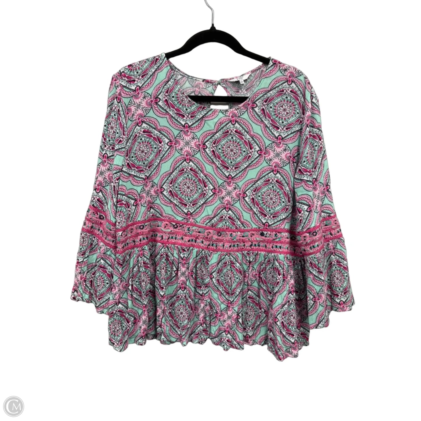 Top 3/4 Sleeve By Crown And Ivy In Green & Pink, Size: L