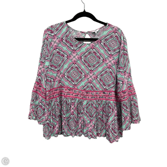 Top 3/4 Sleeve By Crown And Ivy In Green & Pink, Size: L