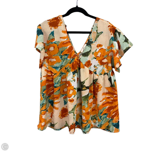 Top Short Sleeve By Entro In Green & Orange, Size: L