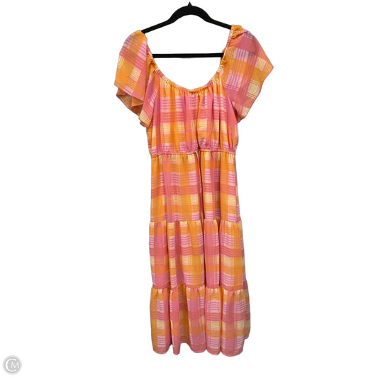 Dress Casual Midi By Time And Tru In Orange & Pink, Size: M