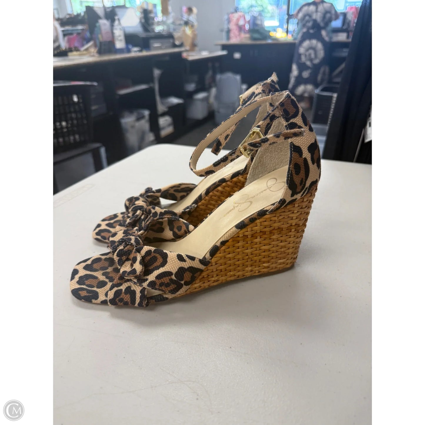Shoes Heels Wedge By Jessica Simpson In Black & Cream, Size: 9.5