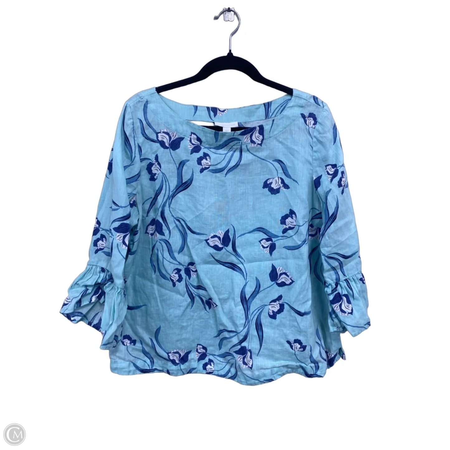 Top 3/4 Sleeve By Charter Club In Blue & White, Size: L