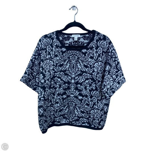 Sweater Short Sleeve By Calvin Klein In Black & Silver, Size: L