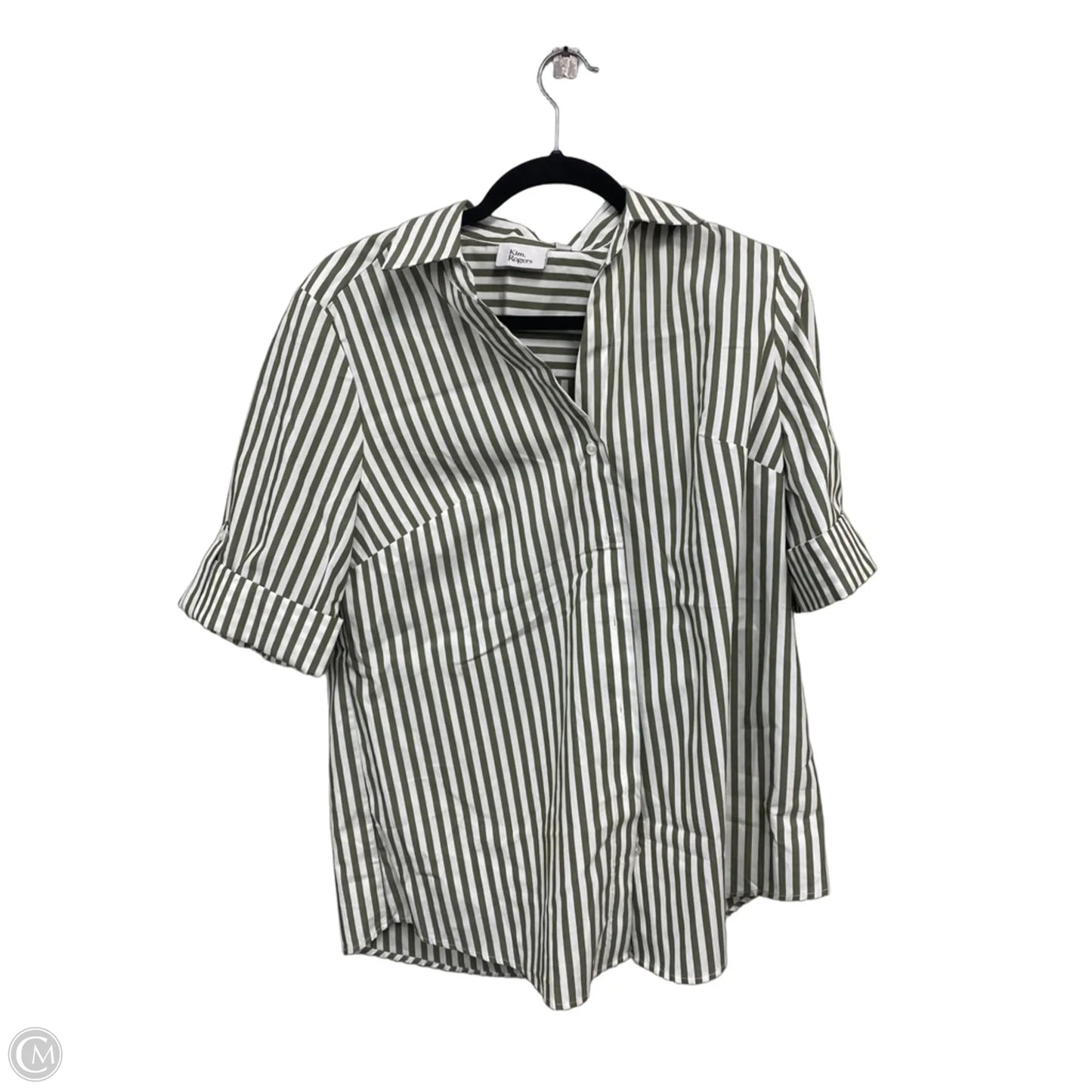 Top Short Sleeve By Kim Rogers In Green & White, Size: S