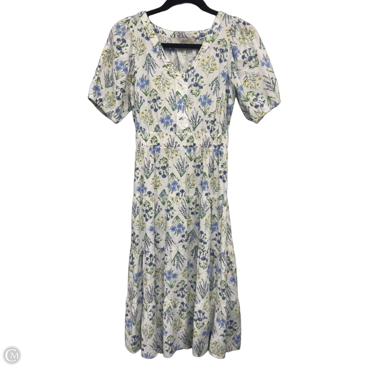 Dress Casual Midi By Loft In Blue & White, Size: Xsp