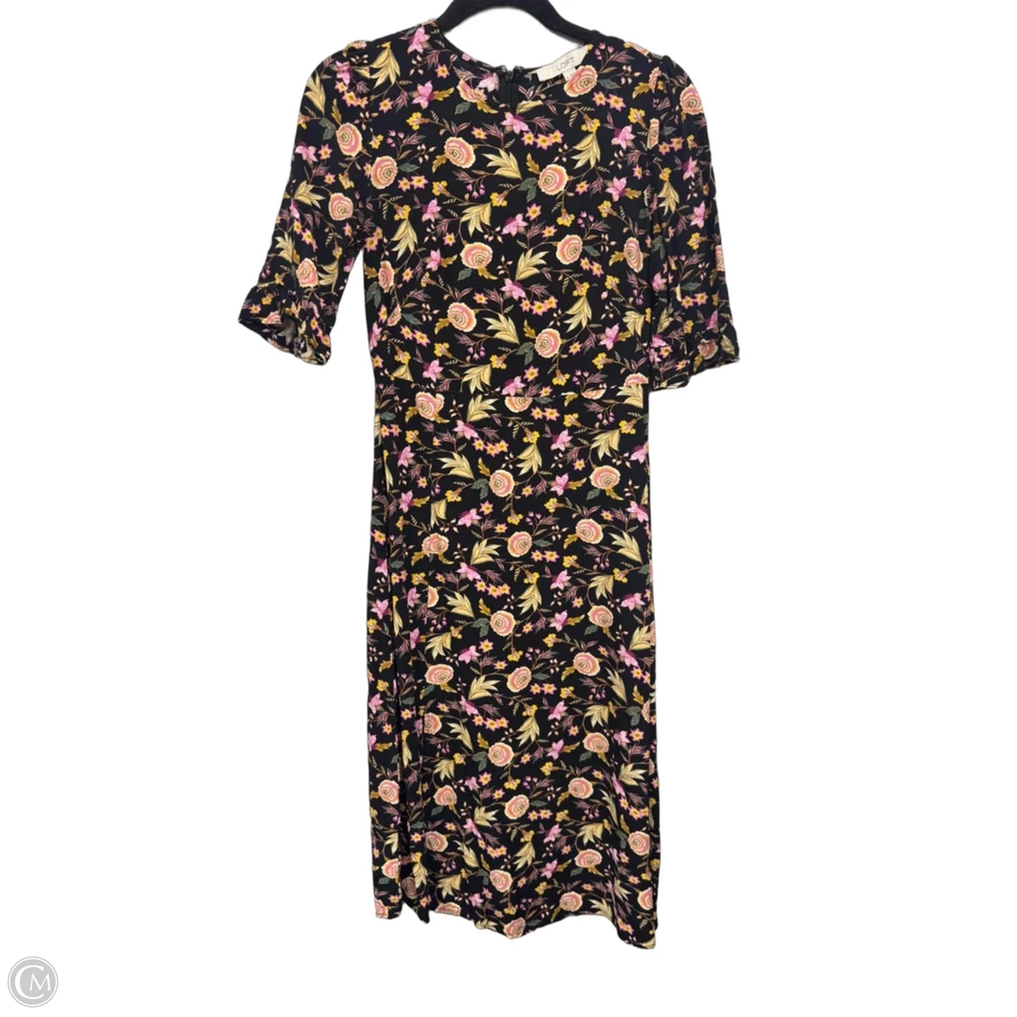 Dress Casual Midi By Loft In Black & Pink, Size: 0