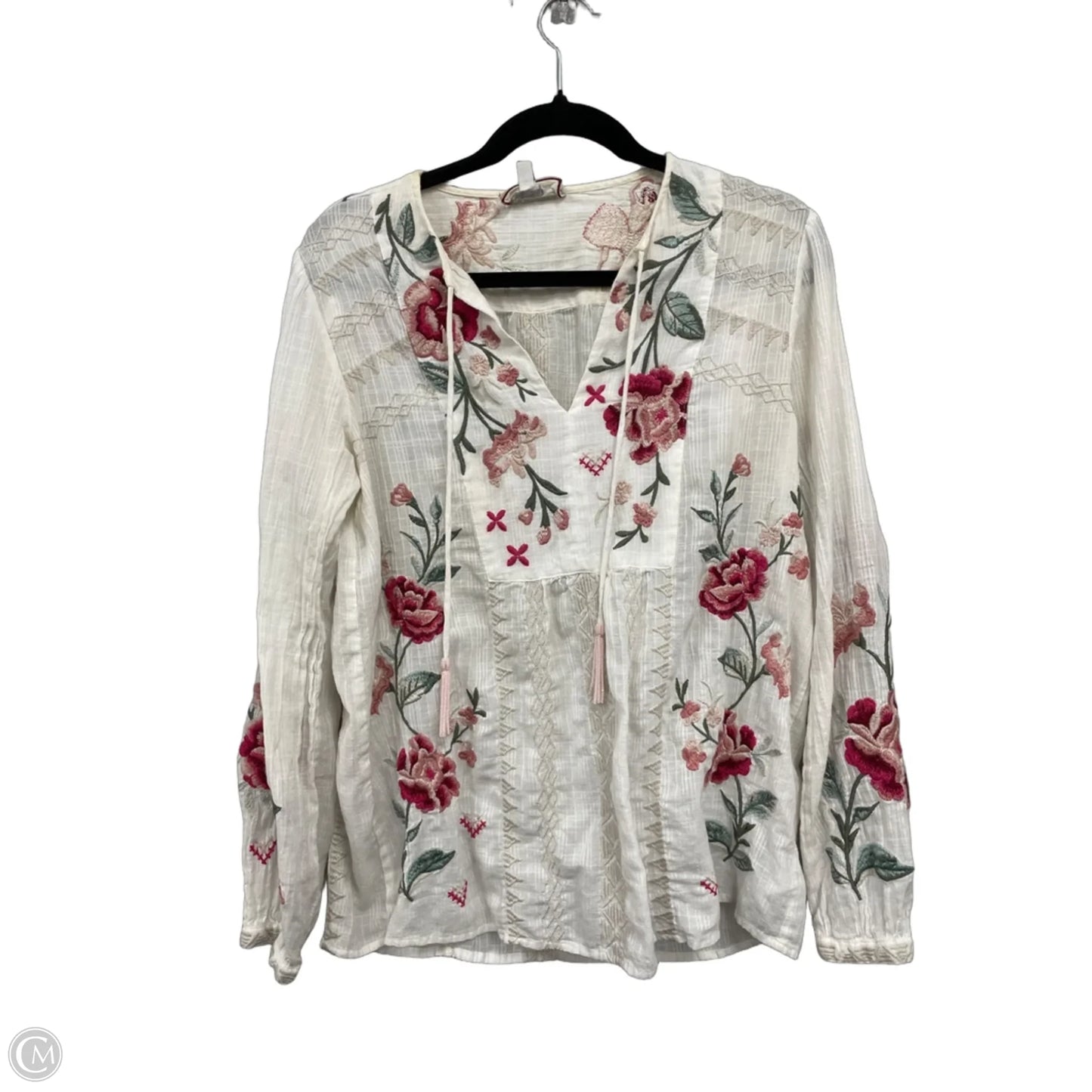 Top Long Sleeve By Johnny Was In Cream & Pink, Size: S