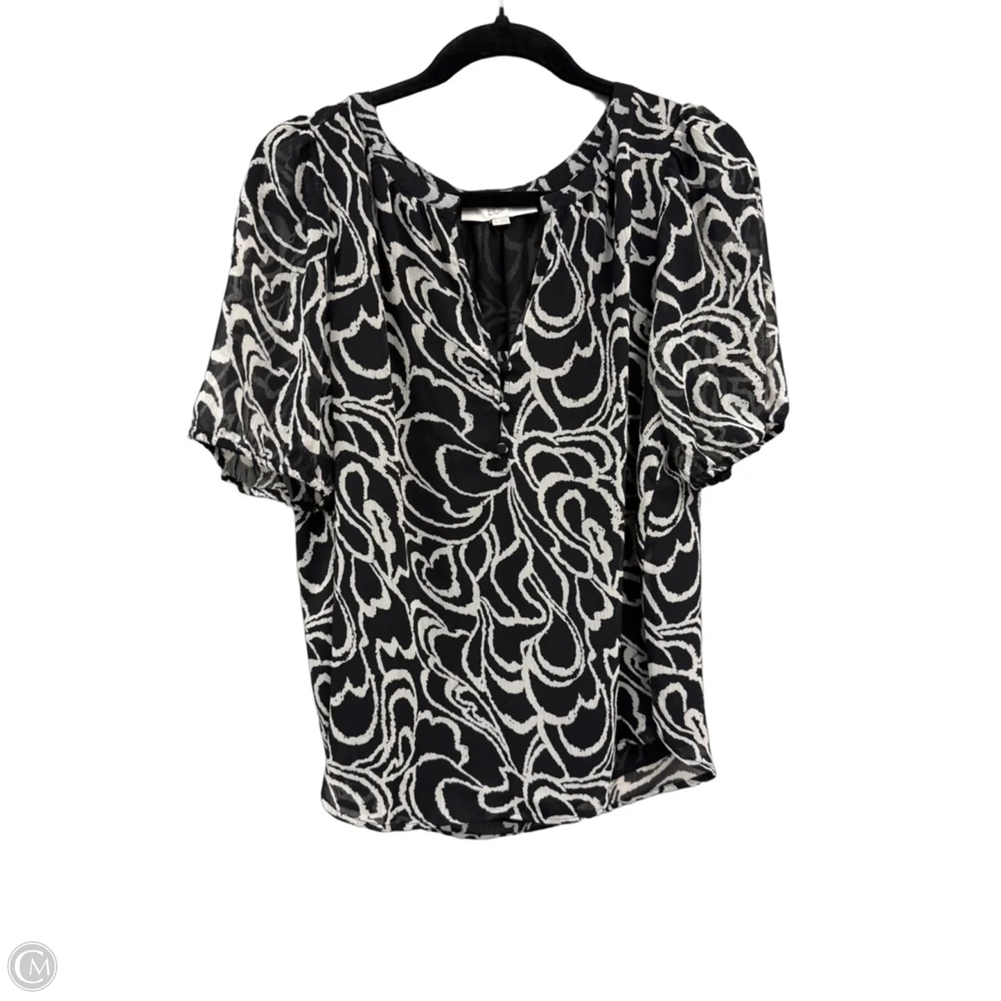 Top Short Sleeve By Loft In Black & Cream, Size: M