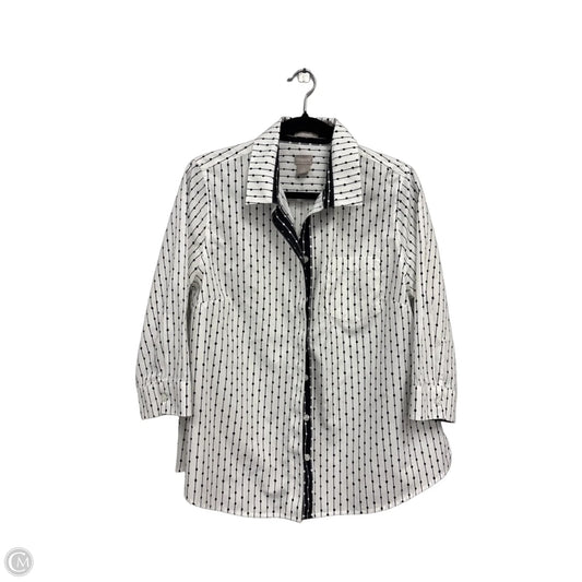Top Long Sleeve By Chicos In Green & White, Size: M