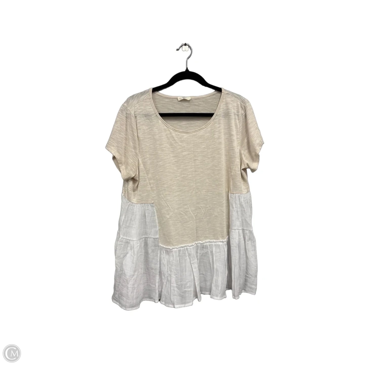 Top Short Sleeve By Entro In Tan & White, Size: L