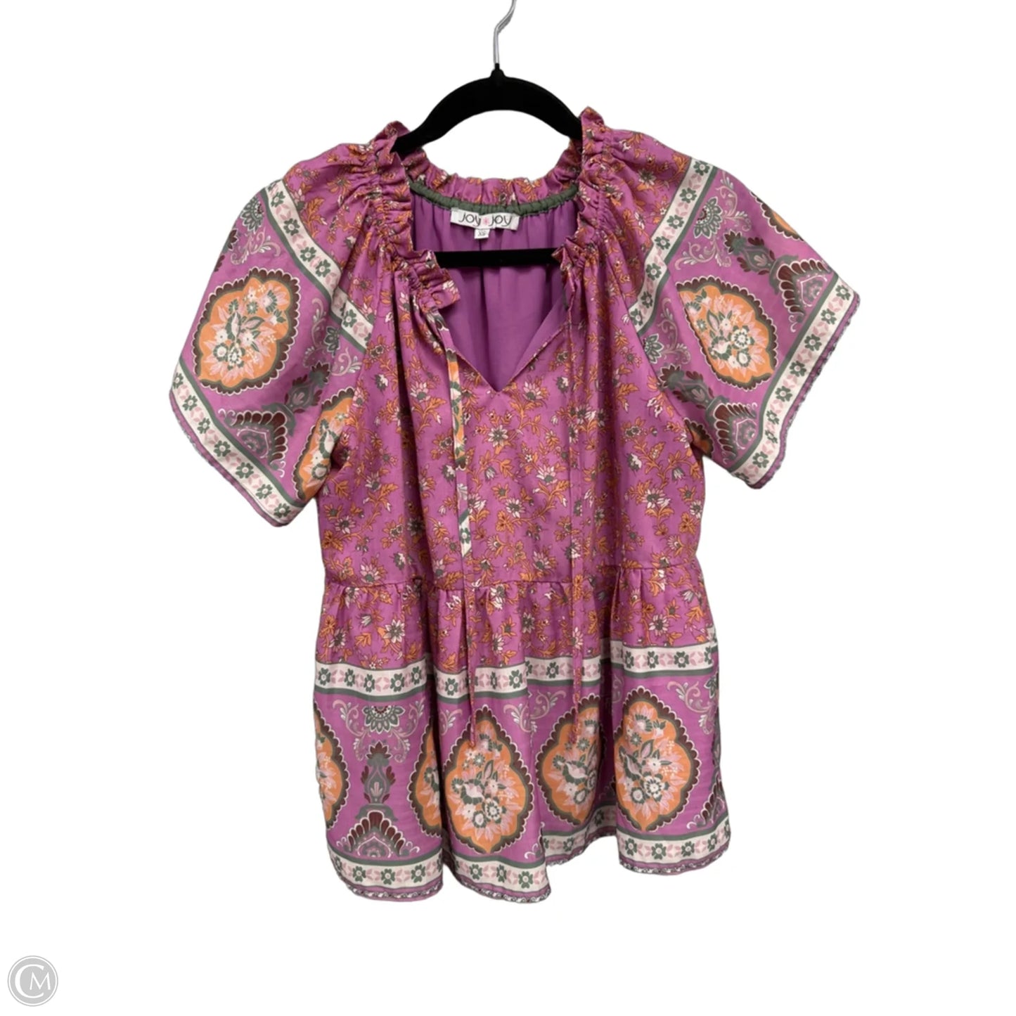 Top Short Sleeve By Joy Joy In Green & Pink, Size: Xs