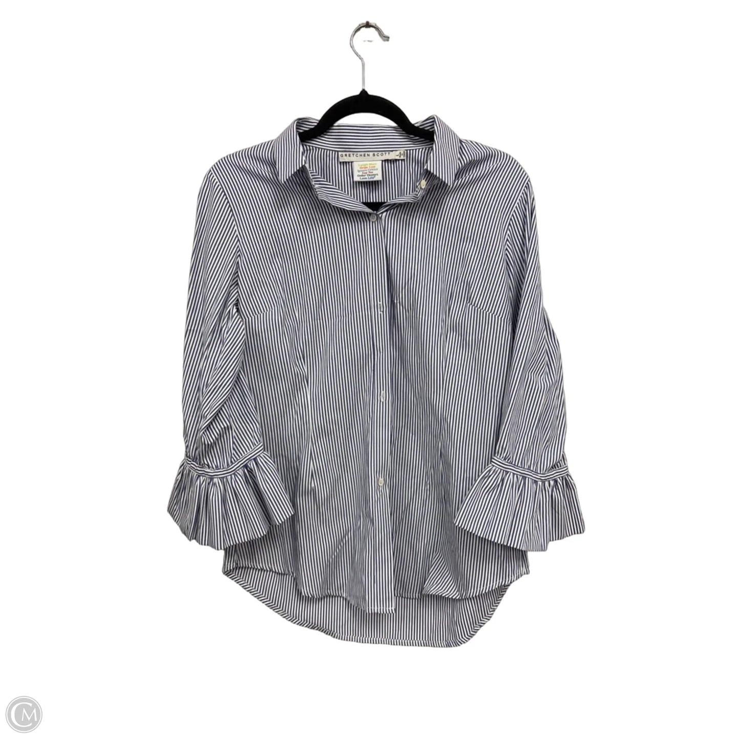 Top 3/4 Sleeve By Gretchen Scott In Blue & White, Size: L