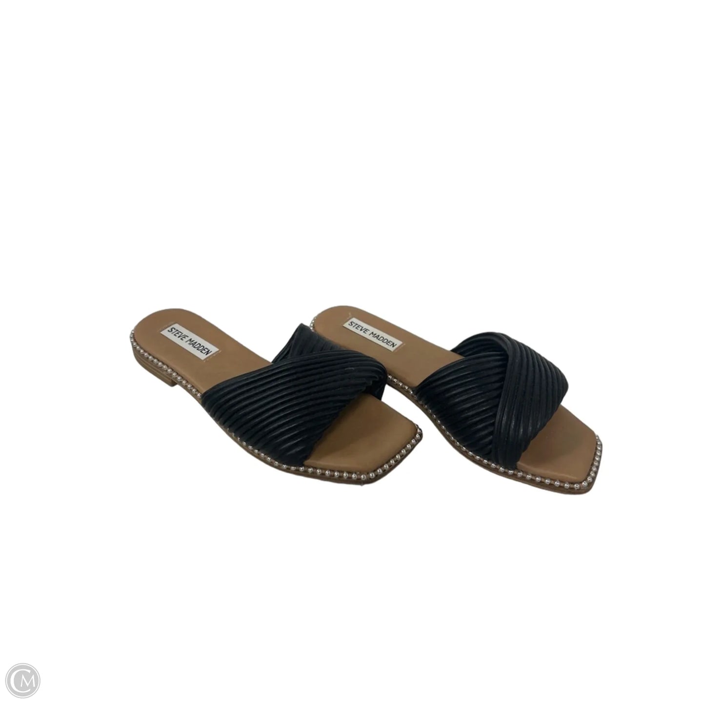 Sandals Flats By Steve Madden In Black & Tan, Size: 6.5
