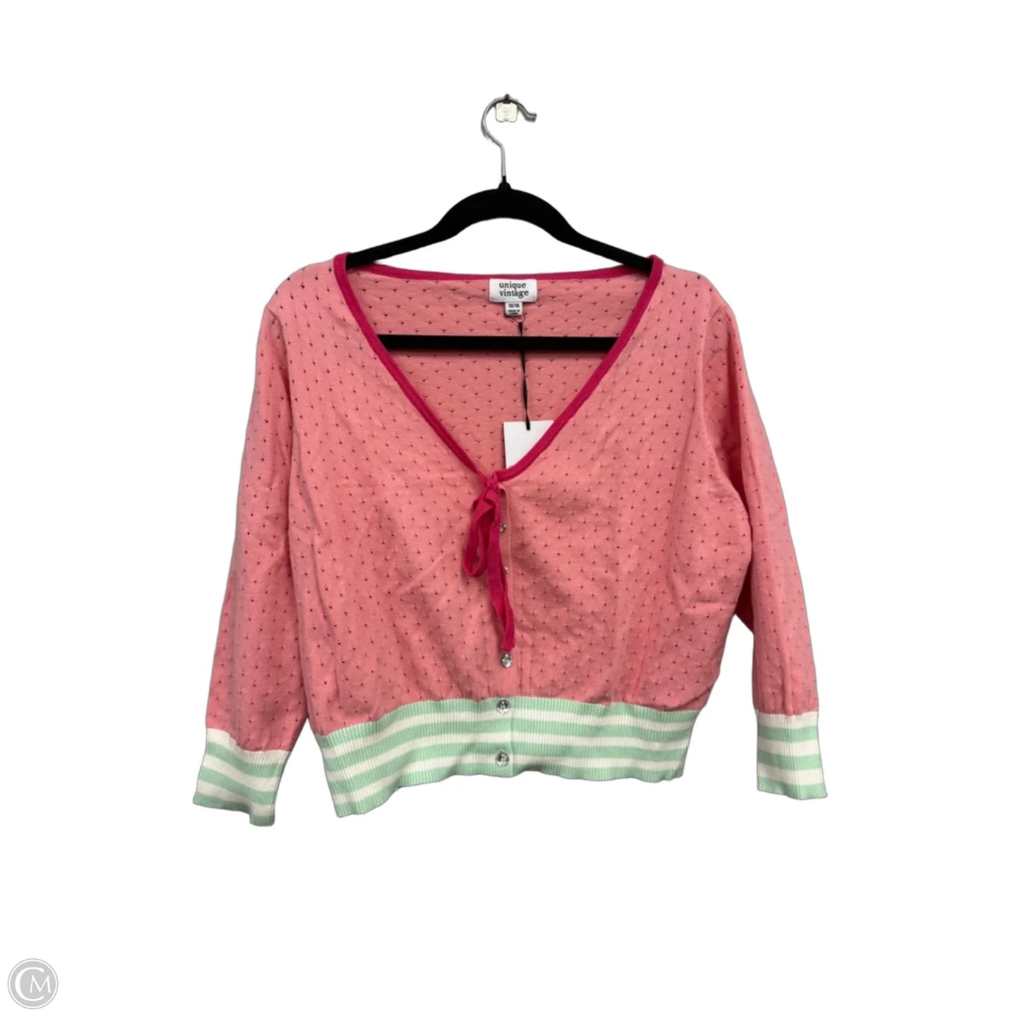 Cardigan By Clothes Mentor In Green & Pink, Size: 1x