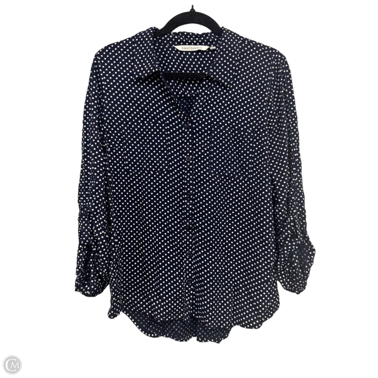 Top 3/4 Sleeve By Emily Daniels In Blue & White, Size: Xl