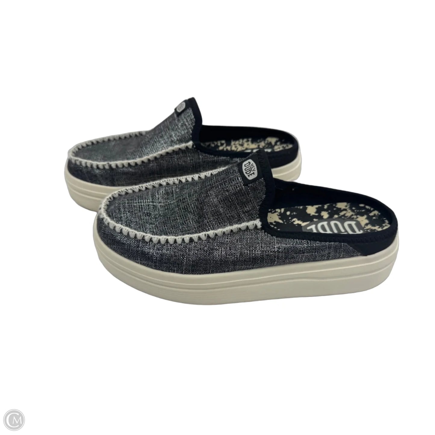 Shoes Heels Platform By Hey Dude In Black & Silver, Size: 7