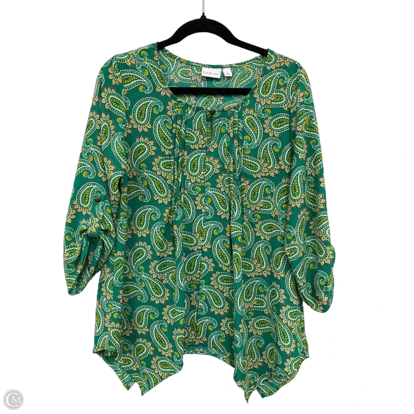 Blouse 3/4 Sleeve By Kim Rogers In Green & Yellow, Size: L