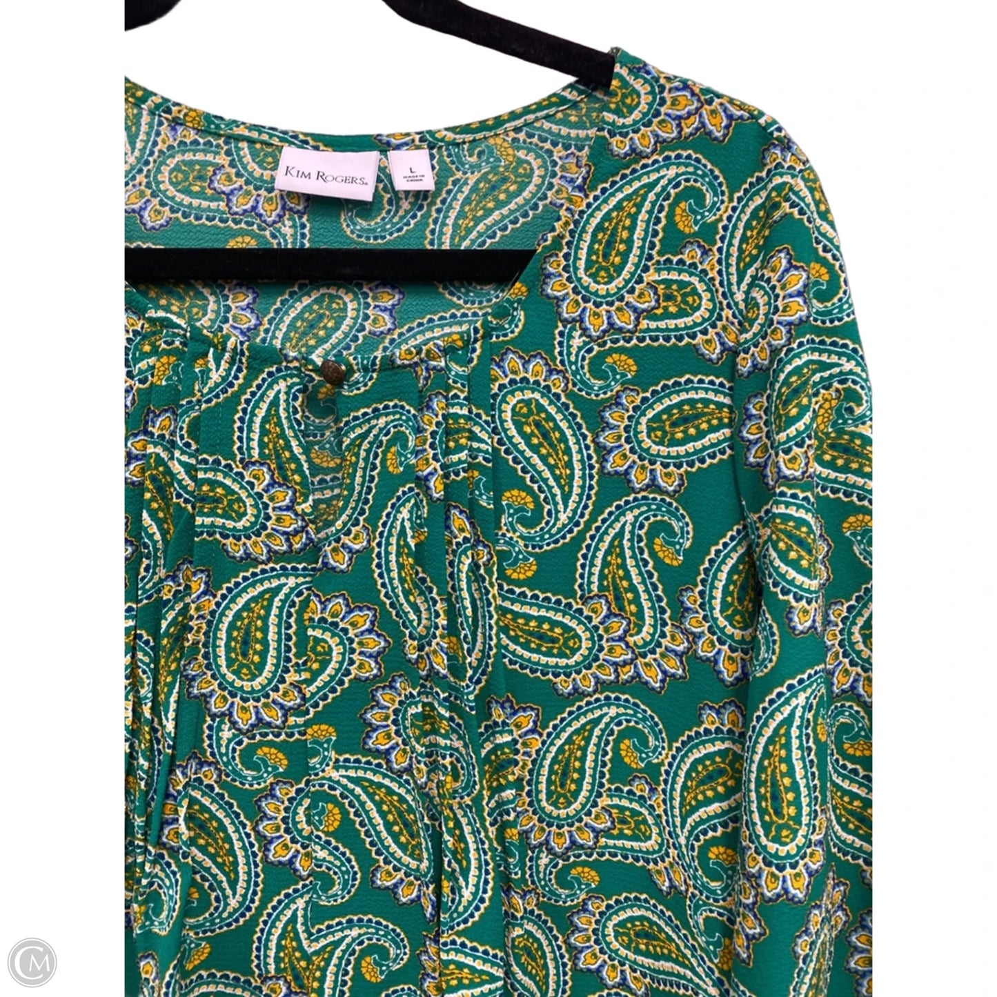 Blouse 3/4 Sleeve By Kim Rogers In Green & Yellow, Size: L
