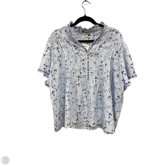 Top Short Sleeve By Max Studio In Blue & White, Size: 2x