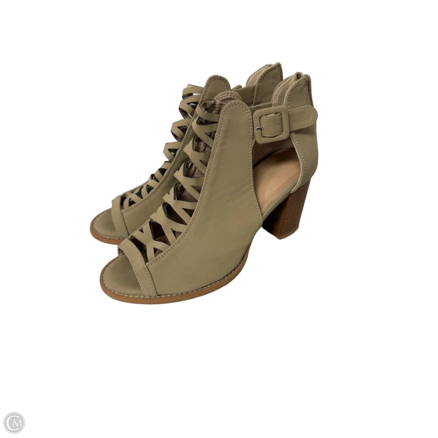Sandals Heels Block By Clothes Mentor In Tan, Size: 7.5