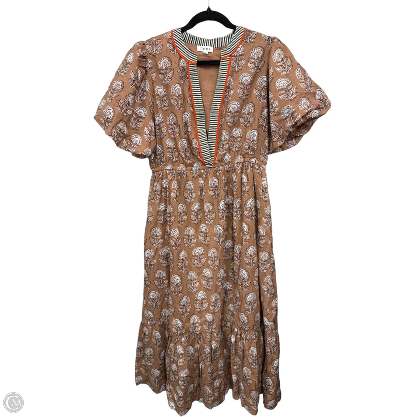 Dress Casual Midi By Thml In Brown & Cream, Size: L