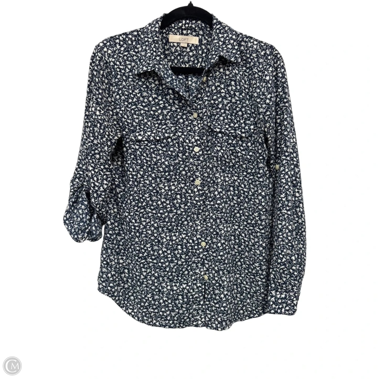 Top 3/4 Sleeve By Loft In Blue & White, Size: S
