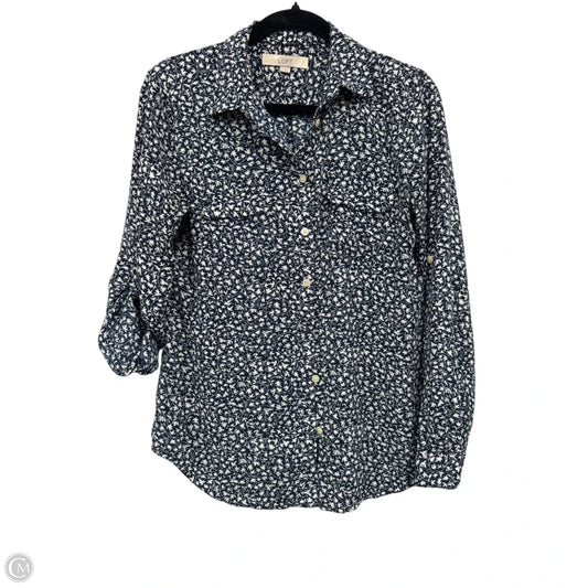 Top 3/4 Sleeve By Loft In Blue & White, Size: S
