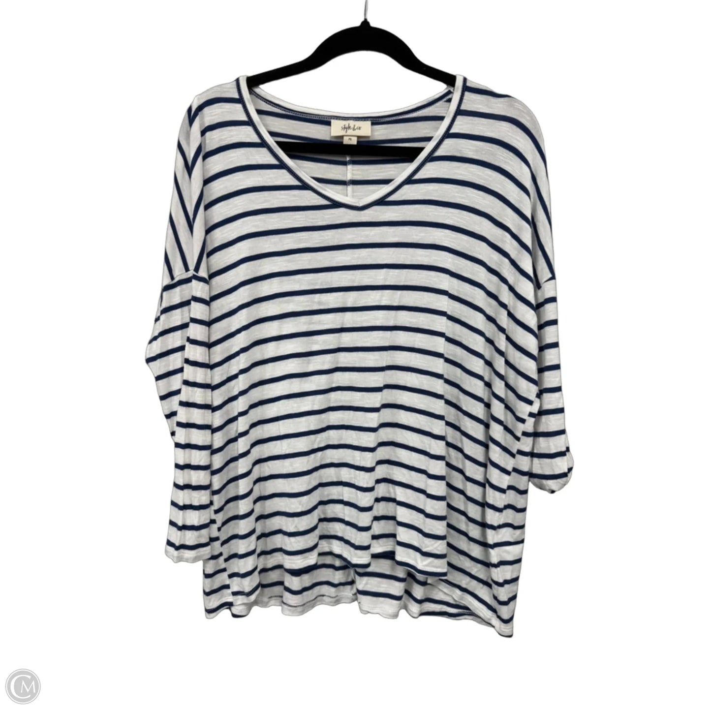 Top 3/4 Sleeve By Style And Company In Blue & White, Size: S