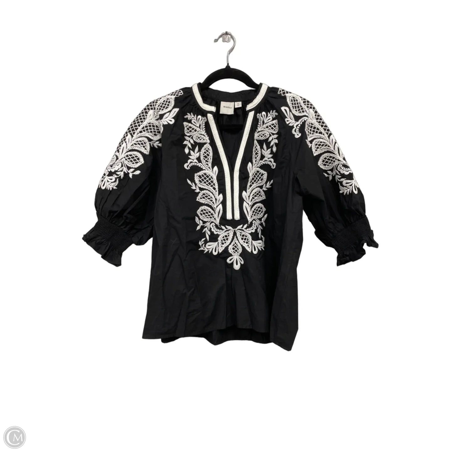 Top 3/4 Sleeve By Maeve In Black & Cream, Size: M