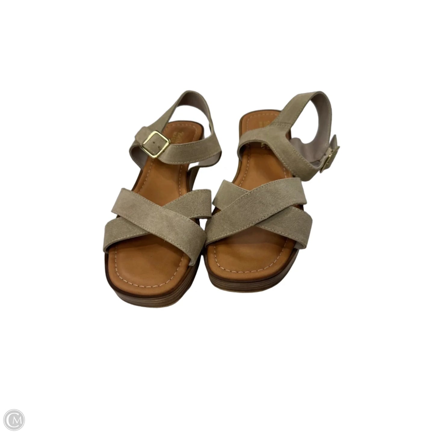 Sandals Heels Wedge By Clothes Mentor In Tan, Size: 8.5