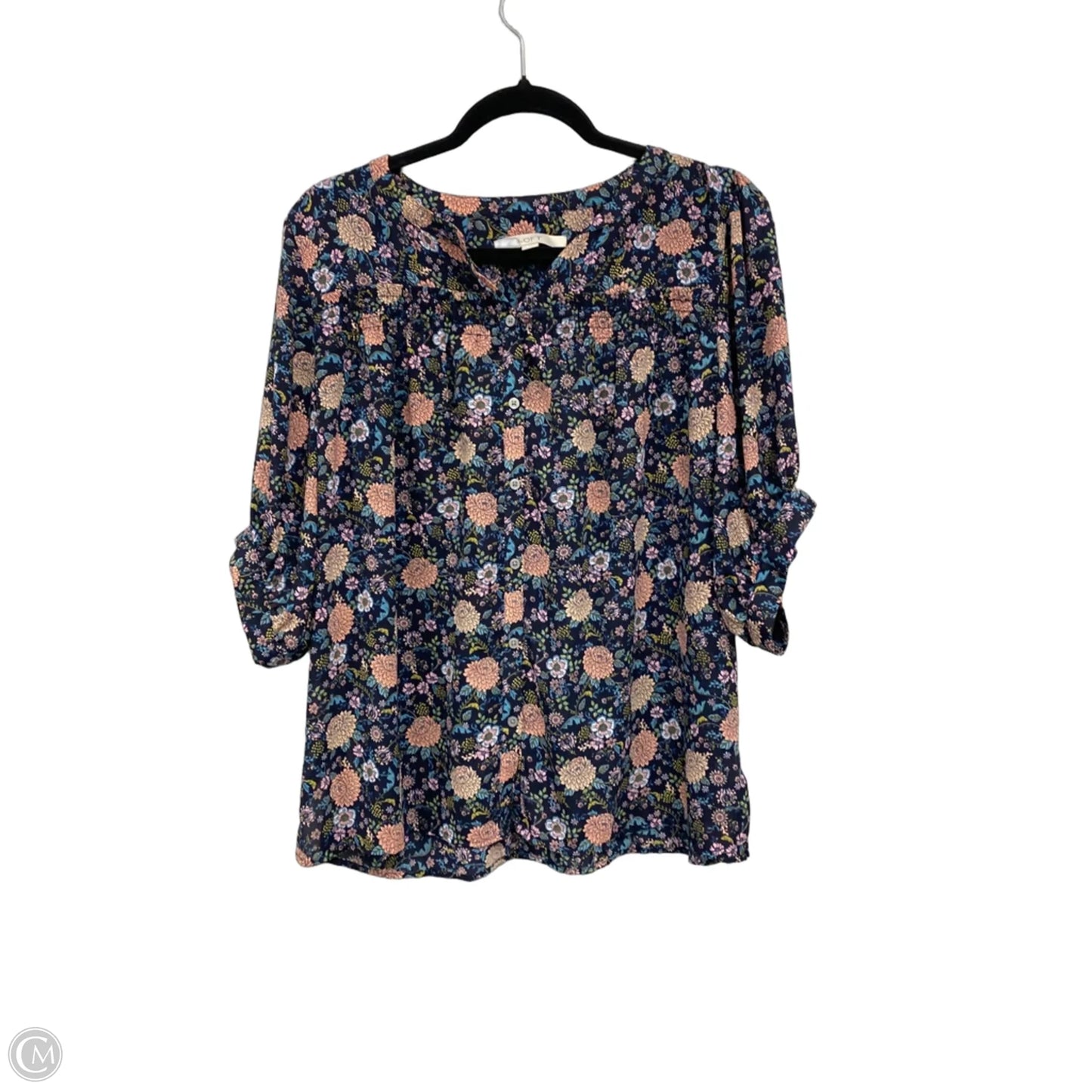 Top Short Sleeve By Loft In Blue & Pink, Size: M
