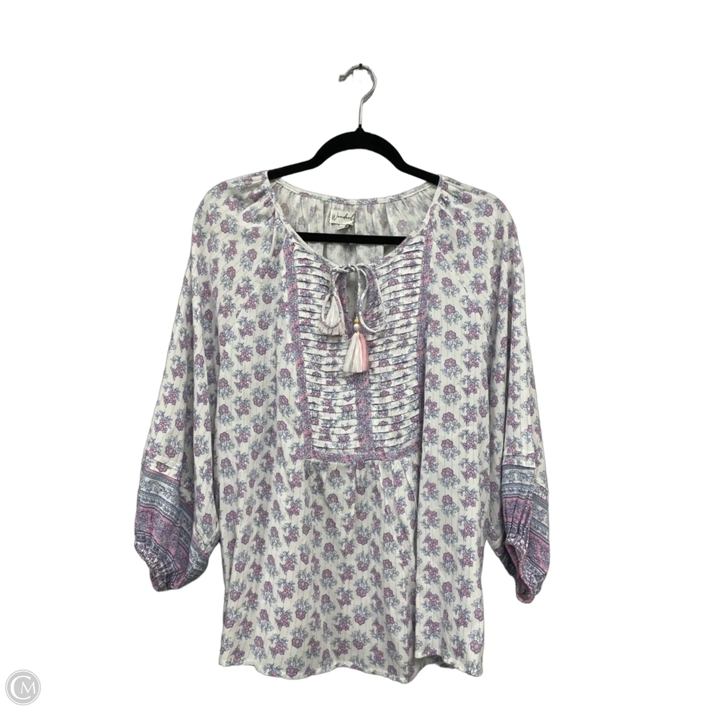 Top 3/4 Sleeve By Wonderly In Blue & Pink, Size: 1x