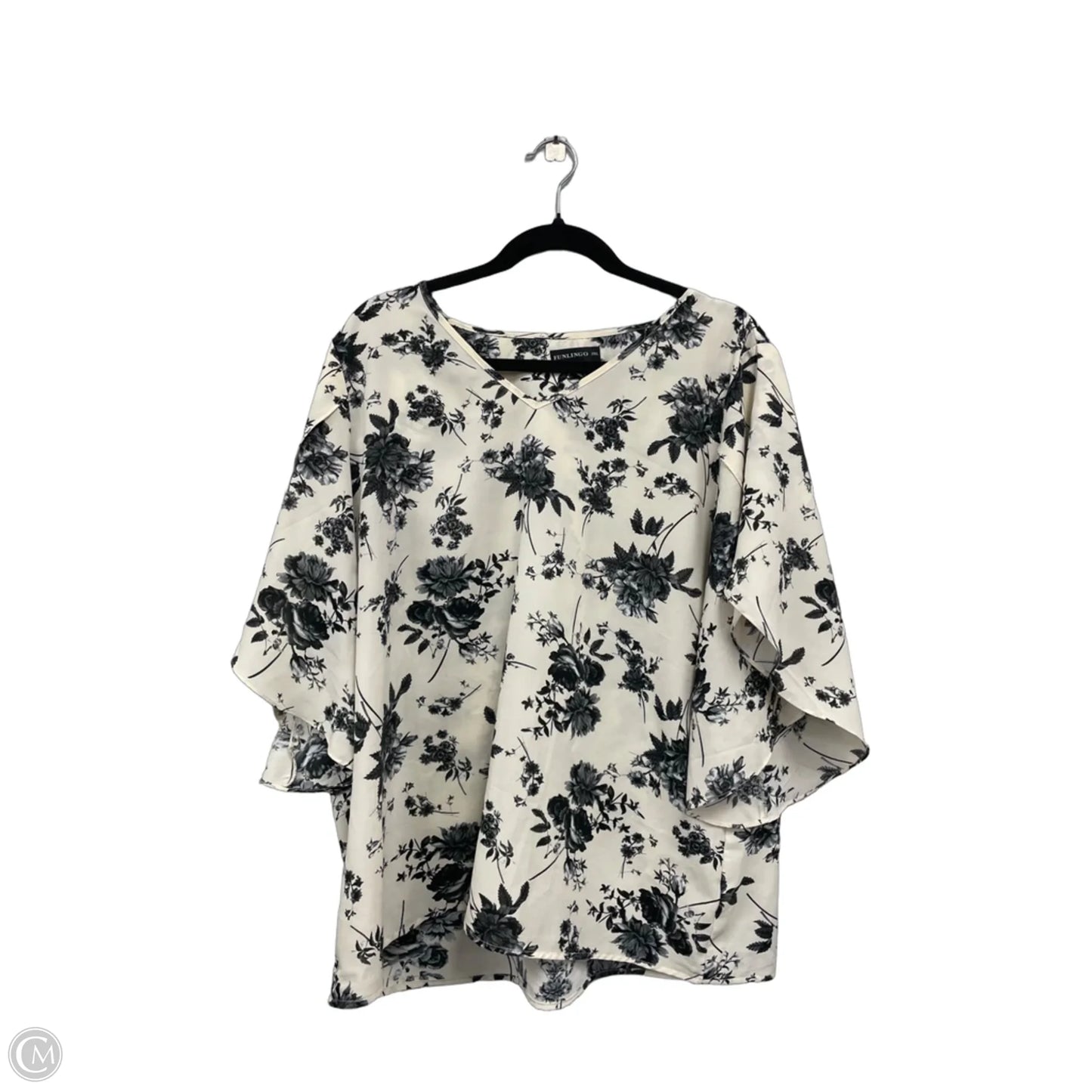 Top 3/4 Sleeve By Clothes Mentor In Black & Cream, Size: 2x