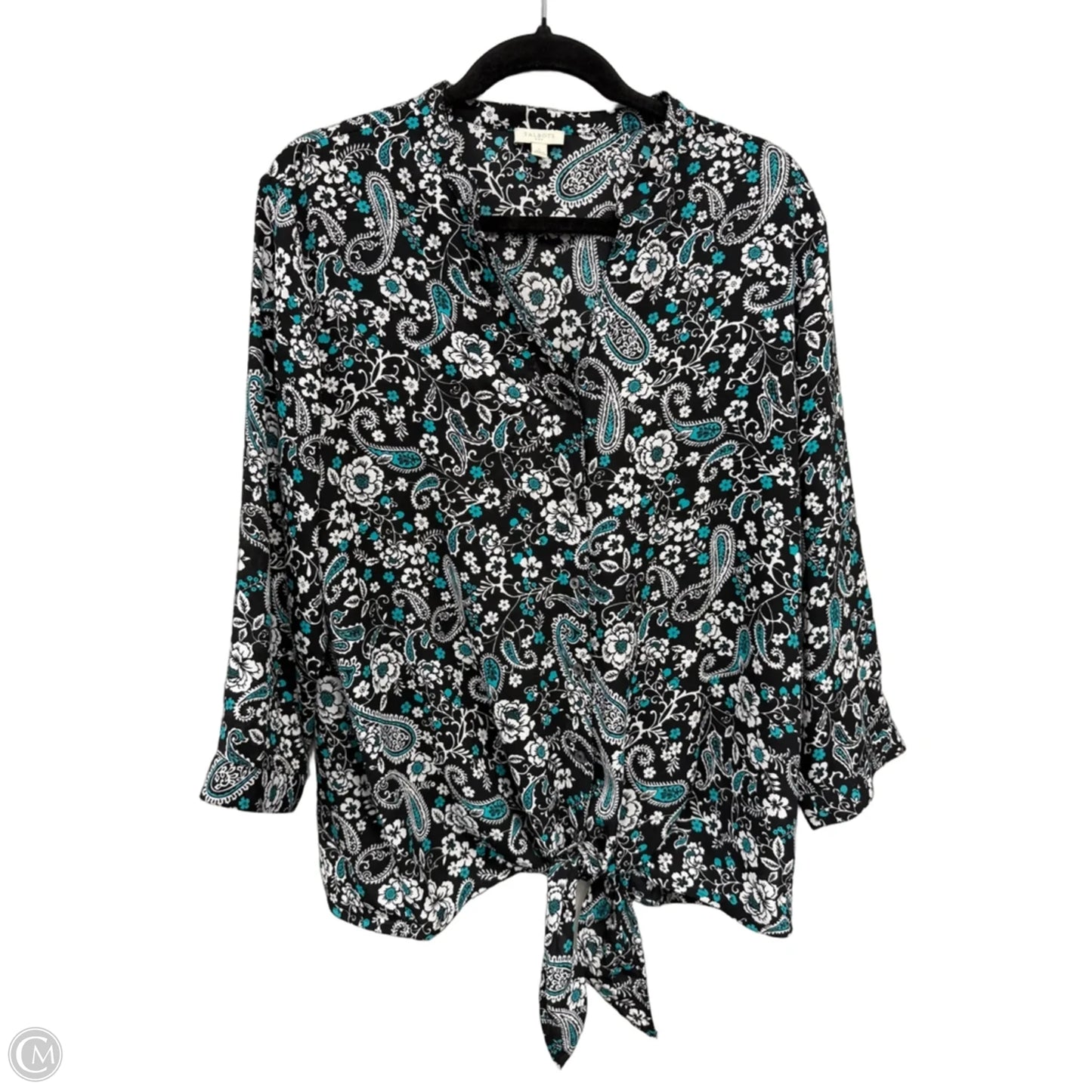 Top 3/4 Sleeve By Talbots In Black & Green, Size: L