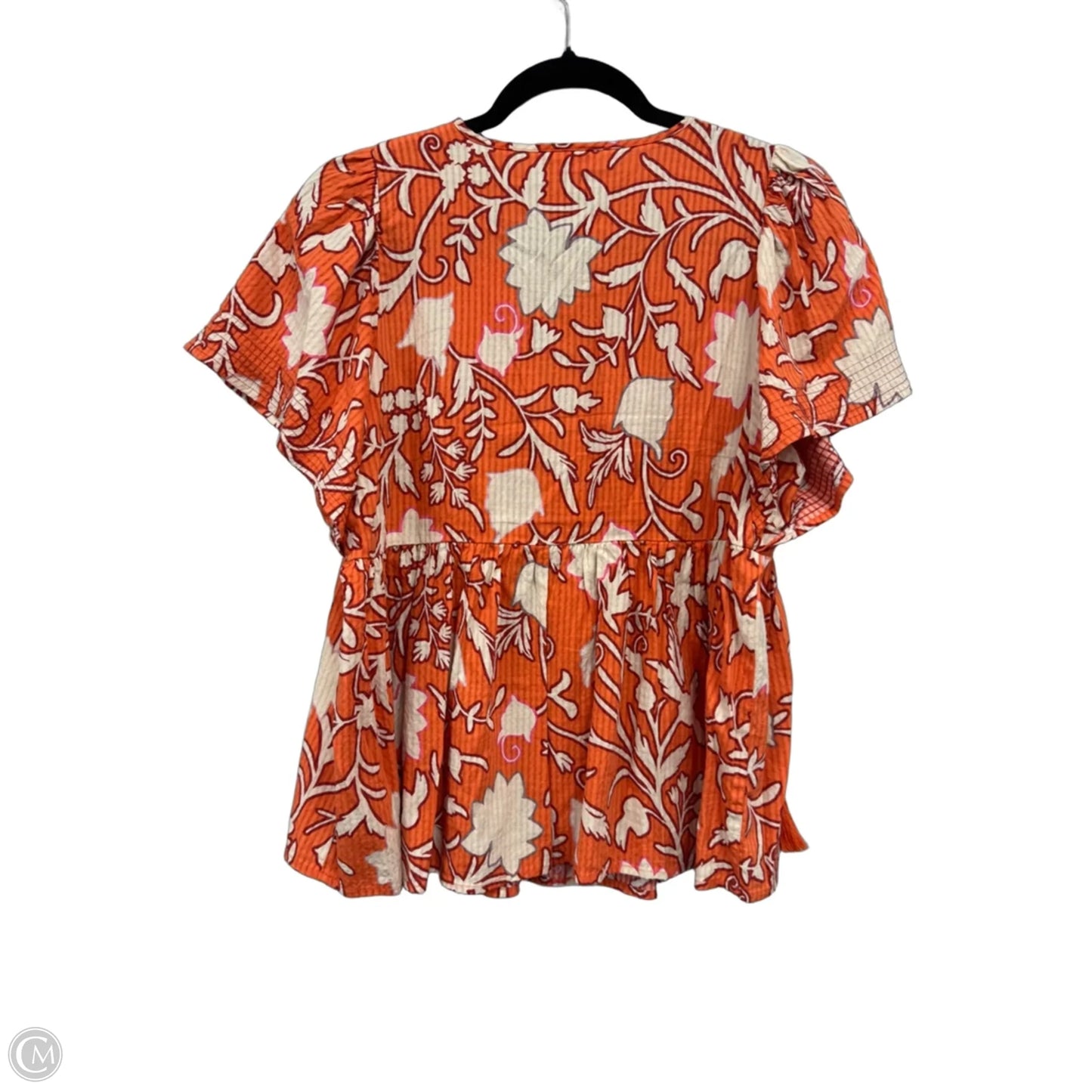 Top Short Sleeve By Knox Rose In Cream & Orange, Size: M