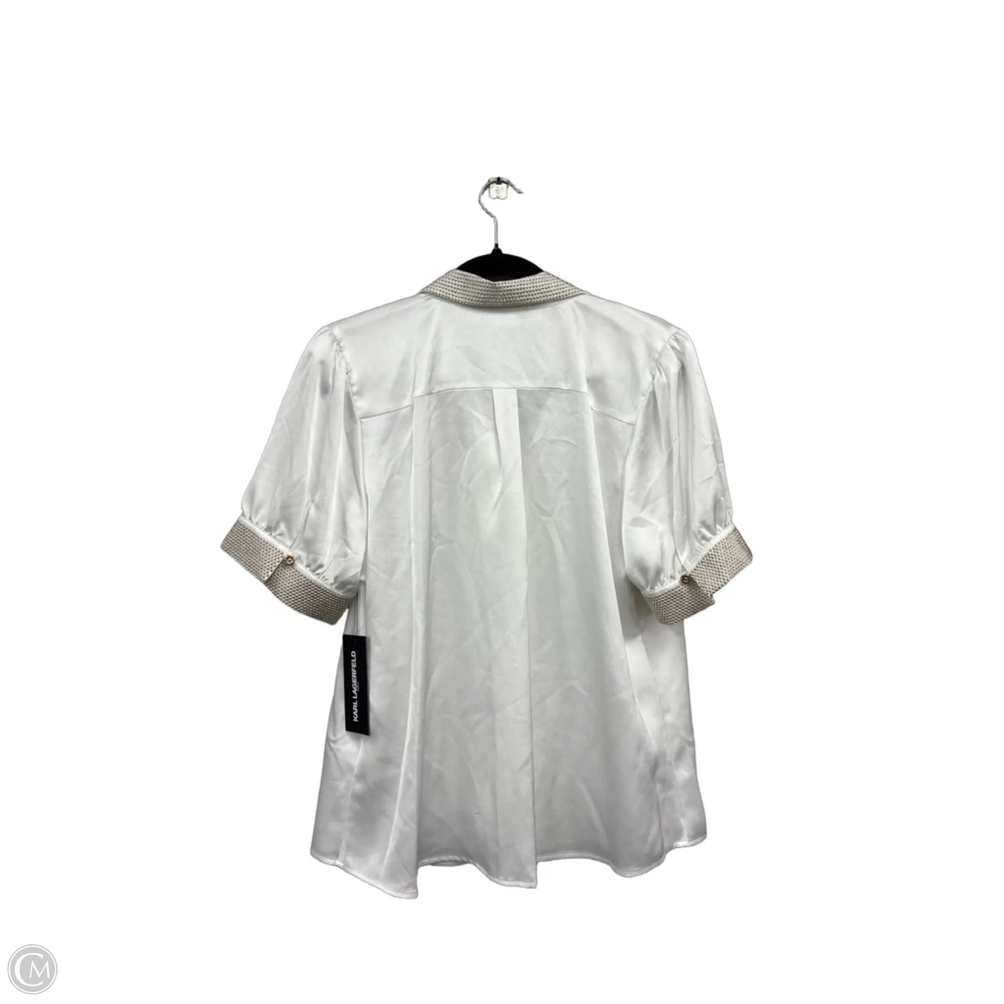 Blouse Designer By Karl Lagerfeld In Gold & White, Size: L
