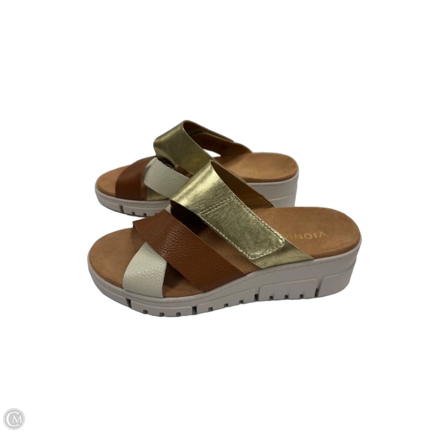 Sandals Heels Wedge By Vionic In Brown & Gold, Size: 9