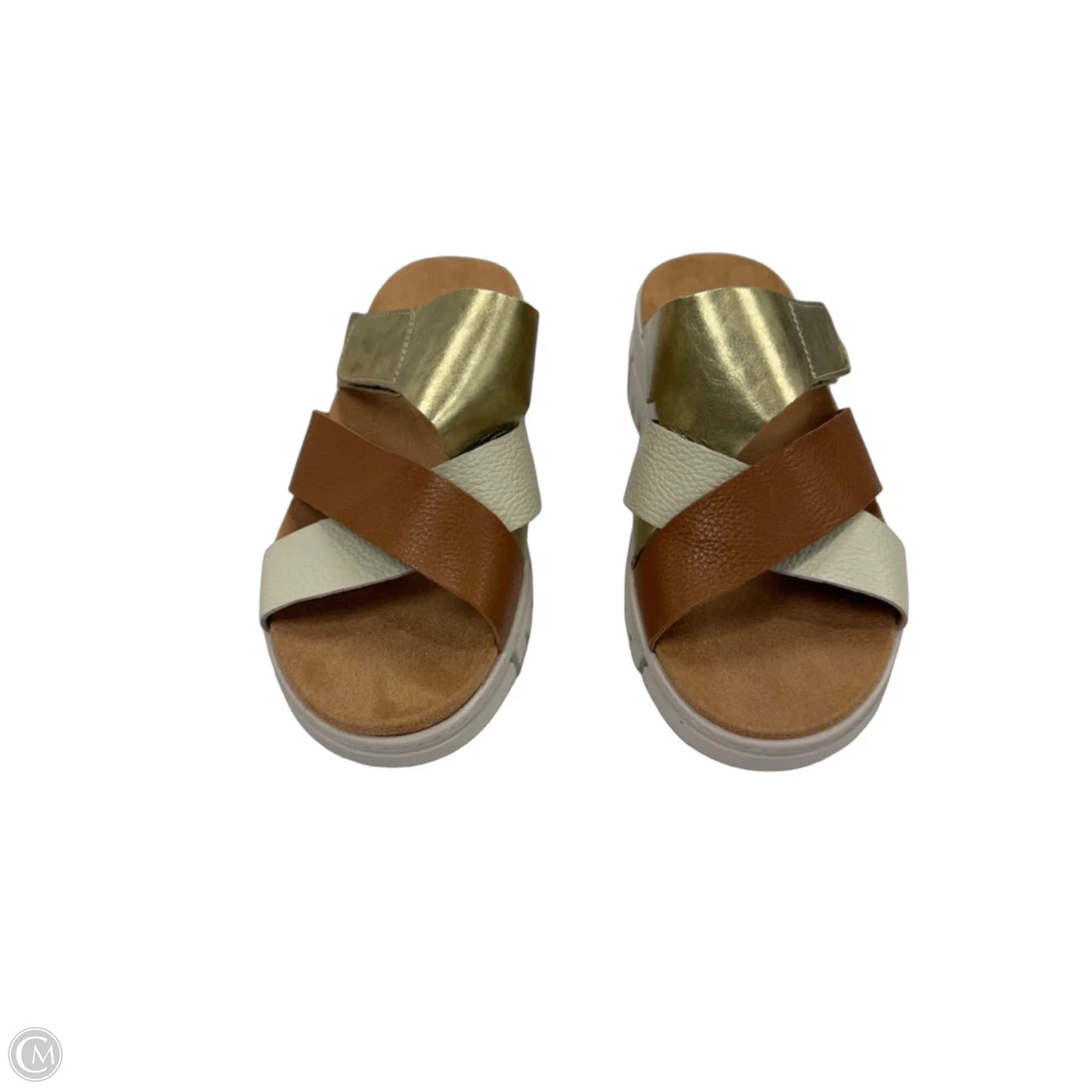 Sandals Heels Wedge By Vionic In Brown & Gold, Size: 9