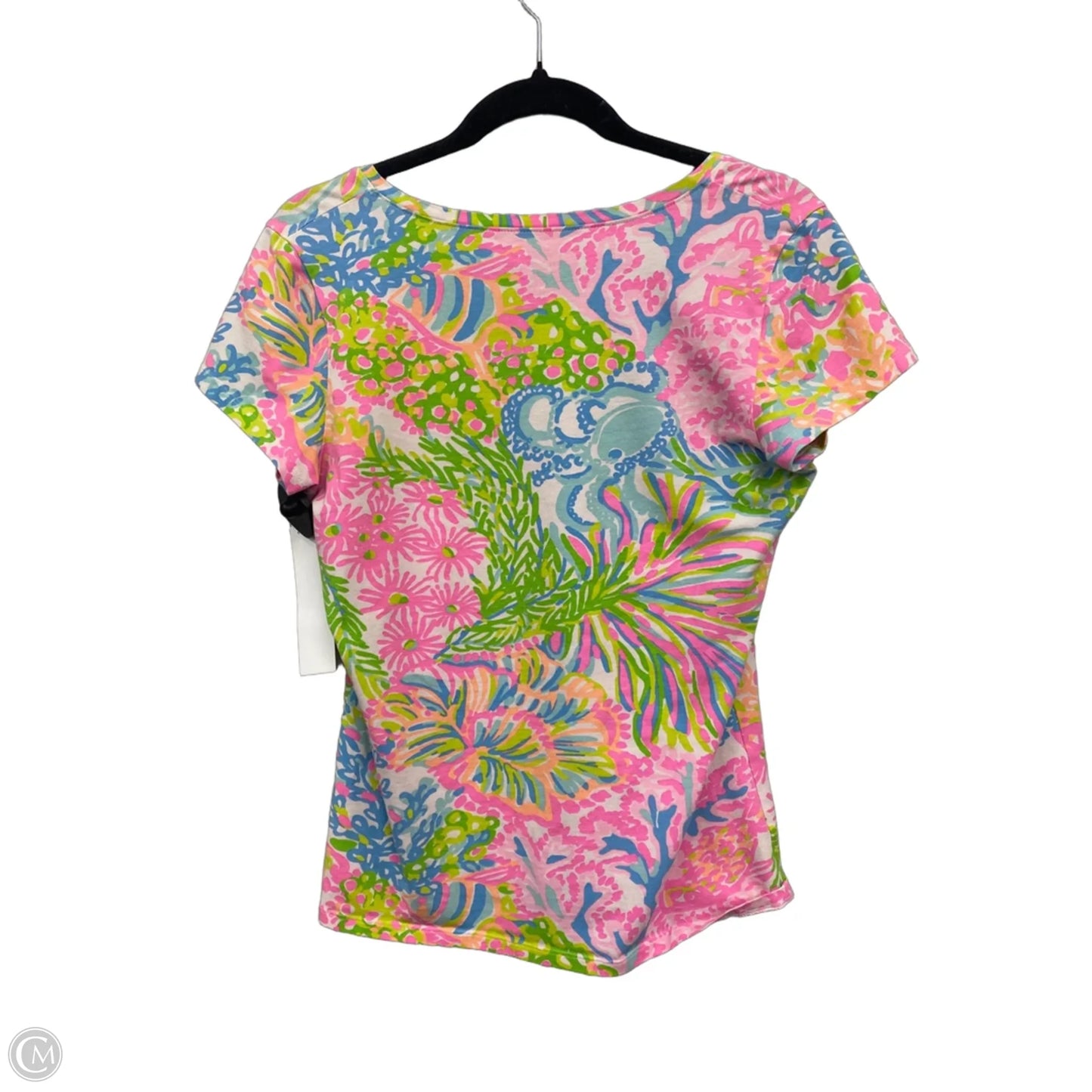 Top Short Sleeve Designer By Lilly Pulitzer In Blue & Pink, Size: M