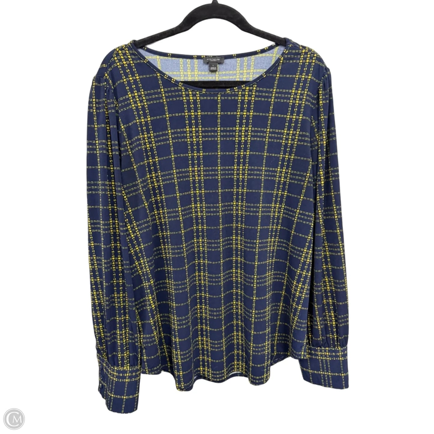Top Long Sleeve By Ann Taylor In Blue & Yellow, Size: L