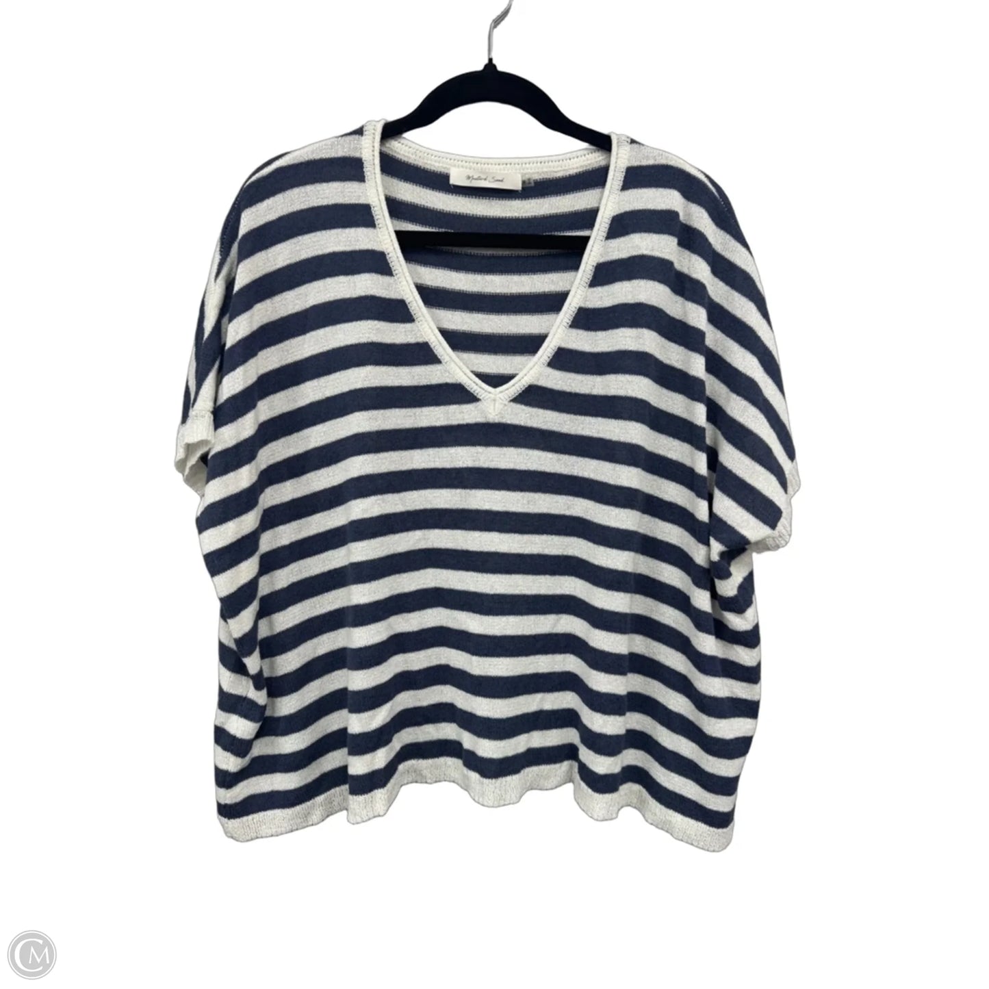Sweater Short Sleeve By Mustard Seed In Blue & White, Size: M