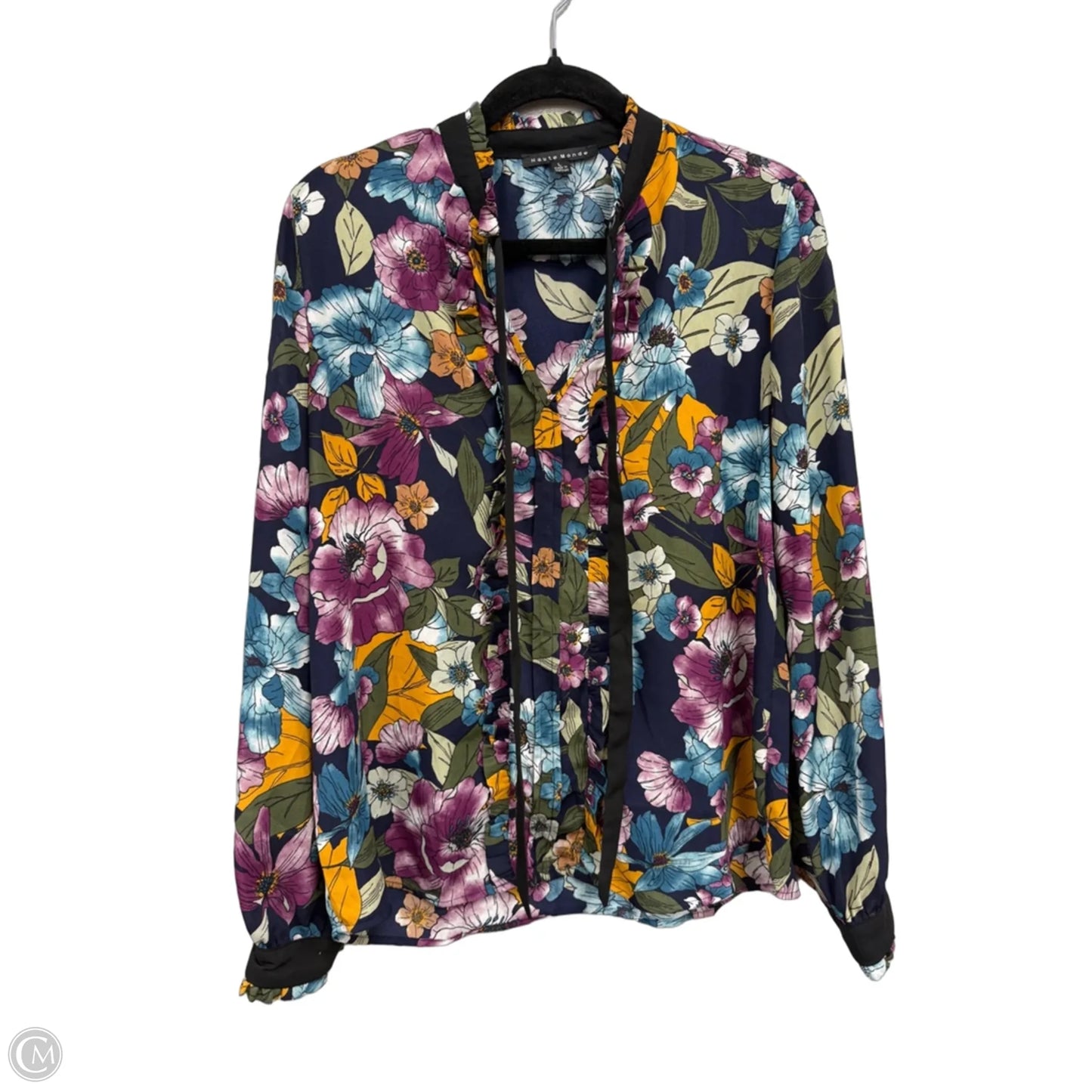 Top Long Sleeve By Haute Monde In Black & Gold, Size: L