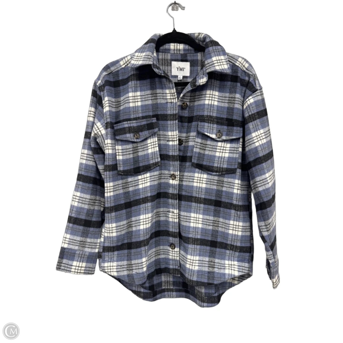 Jacket Shirt By Ymi In Black & Blue, Size: S