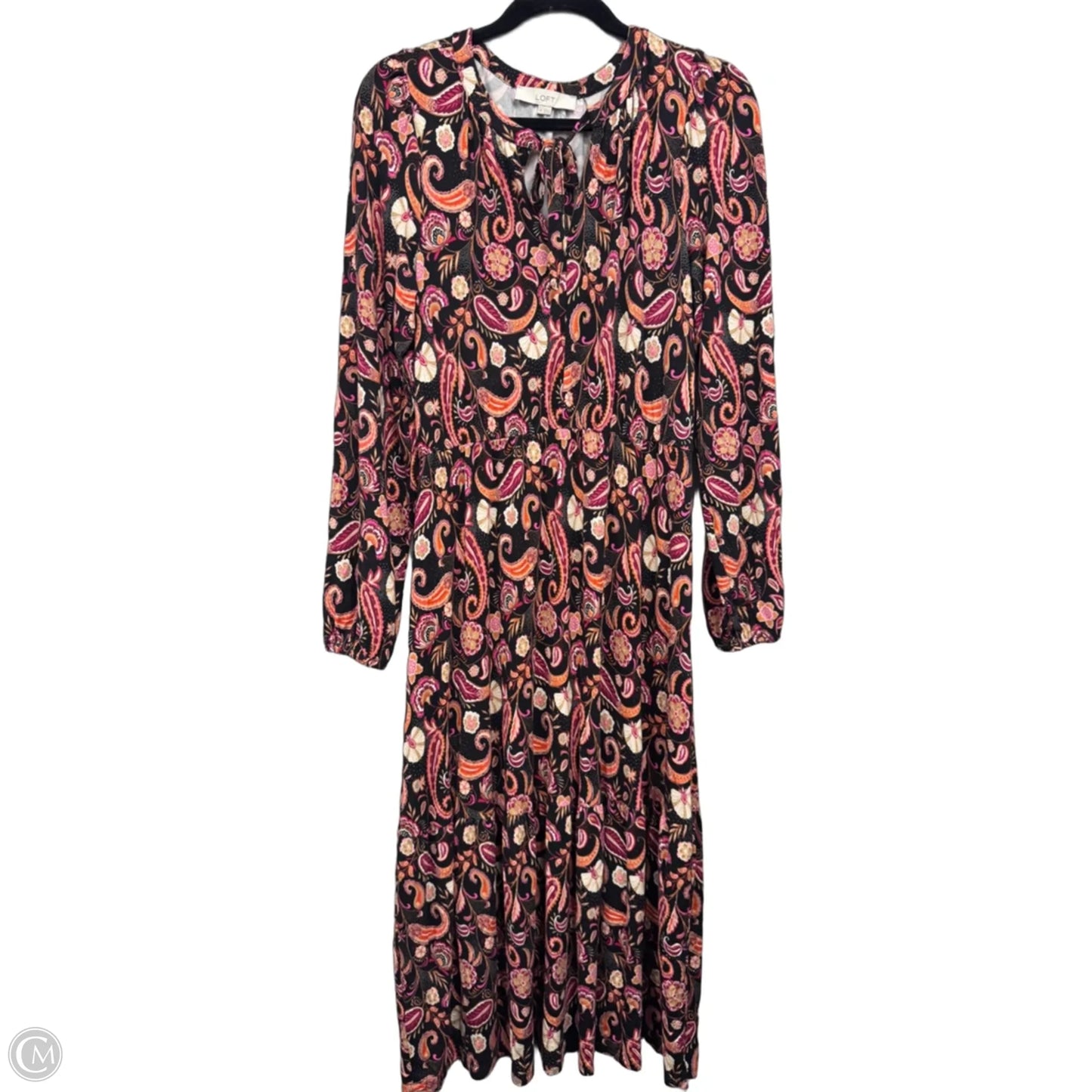 Dress Casual Midi By Loft In Black & Pink, Size: M