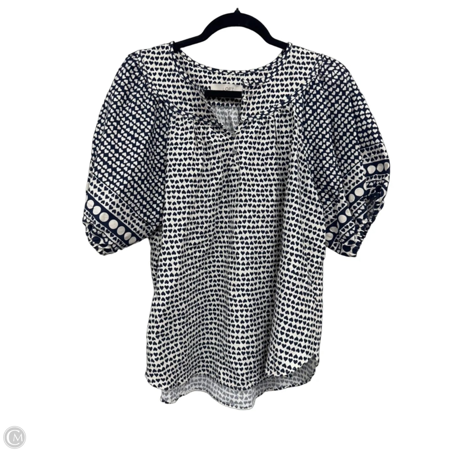 Top Short Sleeve By Loft In Blue & Cream, Size: M